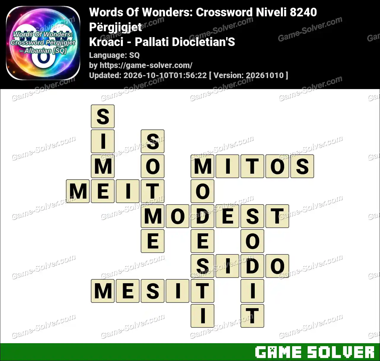 Words Of Wonders: Crossword Niveli 8240 Përgjigjet – Kroaci – Pallati Diocletian’S